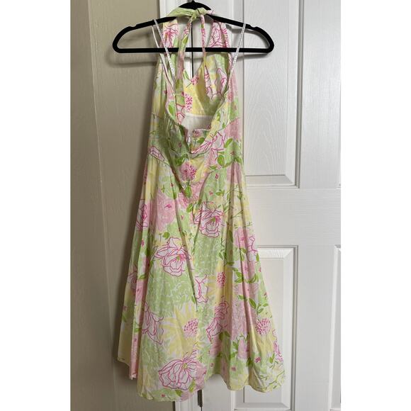 Lilly Pulitzer Yellow Pink Green Willa Halter Dress 12 100% Cotton - Picture 2 of 5